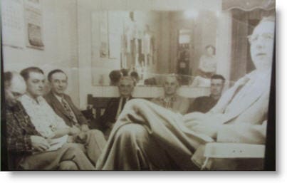 Caledonia Village Council Meeting—1954 President—Carl Higley
Clerk—Keith Bergy
Treasurer—Joan Kegerris (not shown)
Trustees—Warren Tape, Frank Farnham, Clarence Finkbeiner, Russ Taylor, John Isenhof-(Not Shown)
Constable— Harvey Bowen
Higley’s Barber Shop